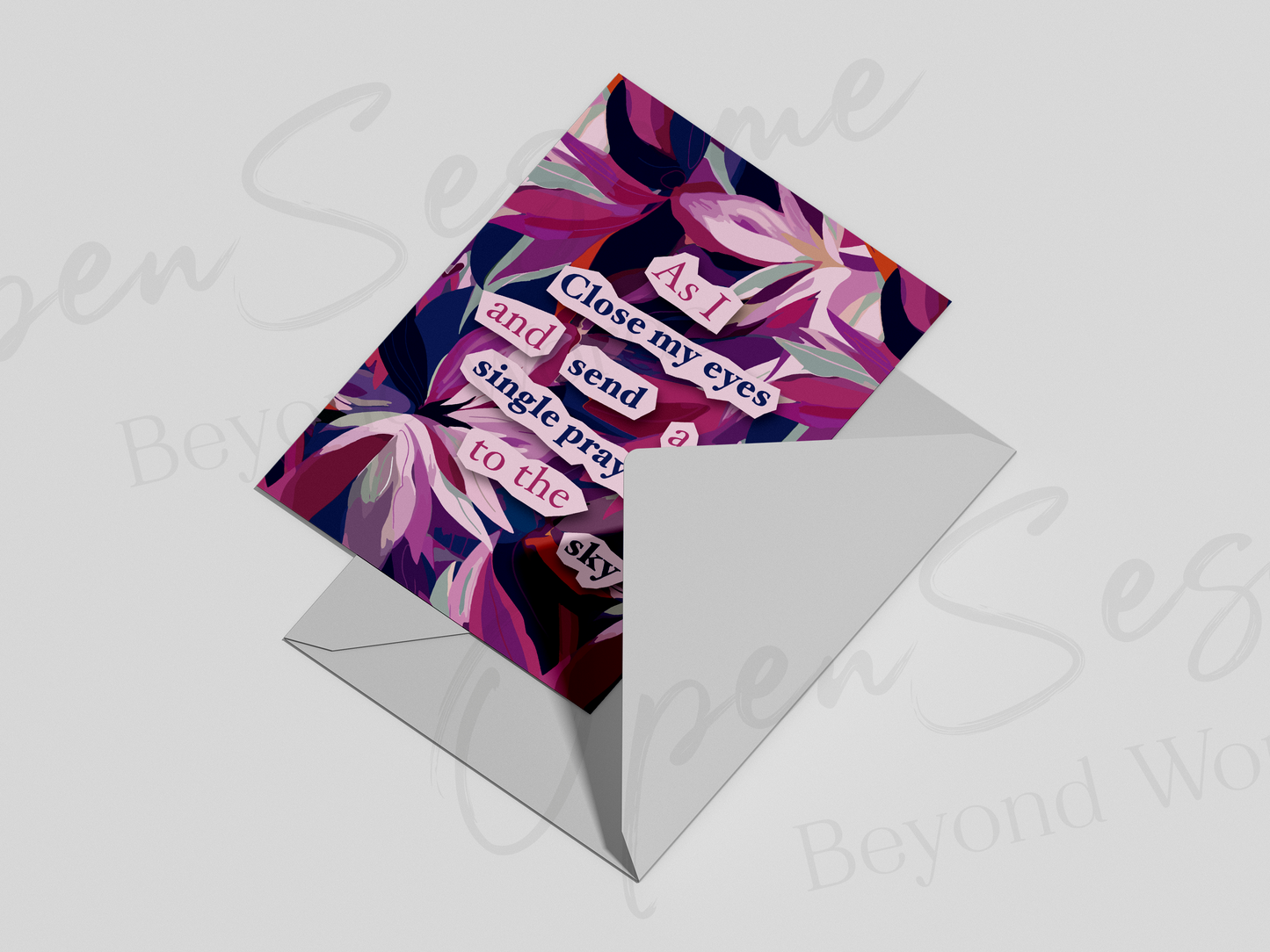 Front of card in support of those with cancer that reads ‘As I Close My Eyes’.