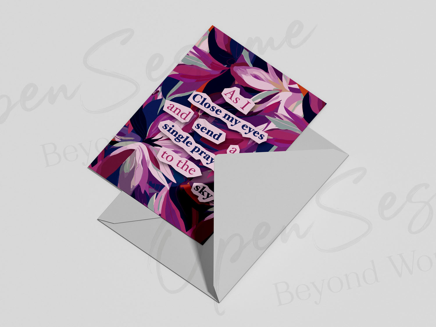 Open Sesame Cards C12 - card front 'As I close my eyes and send a single prayer' text for cancer families with envelope.