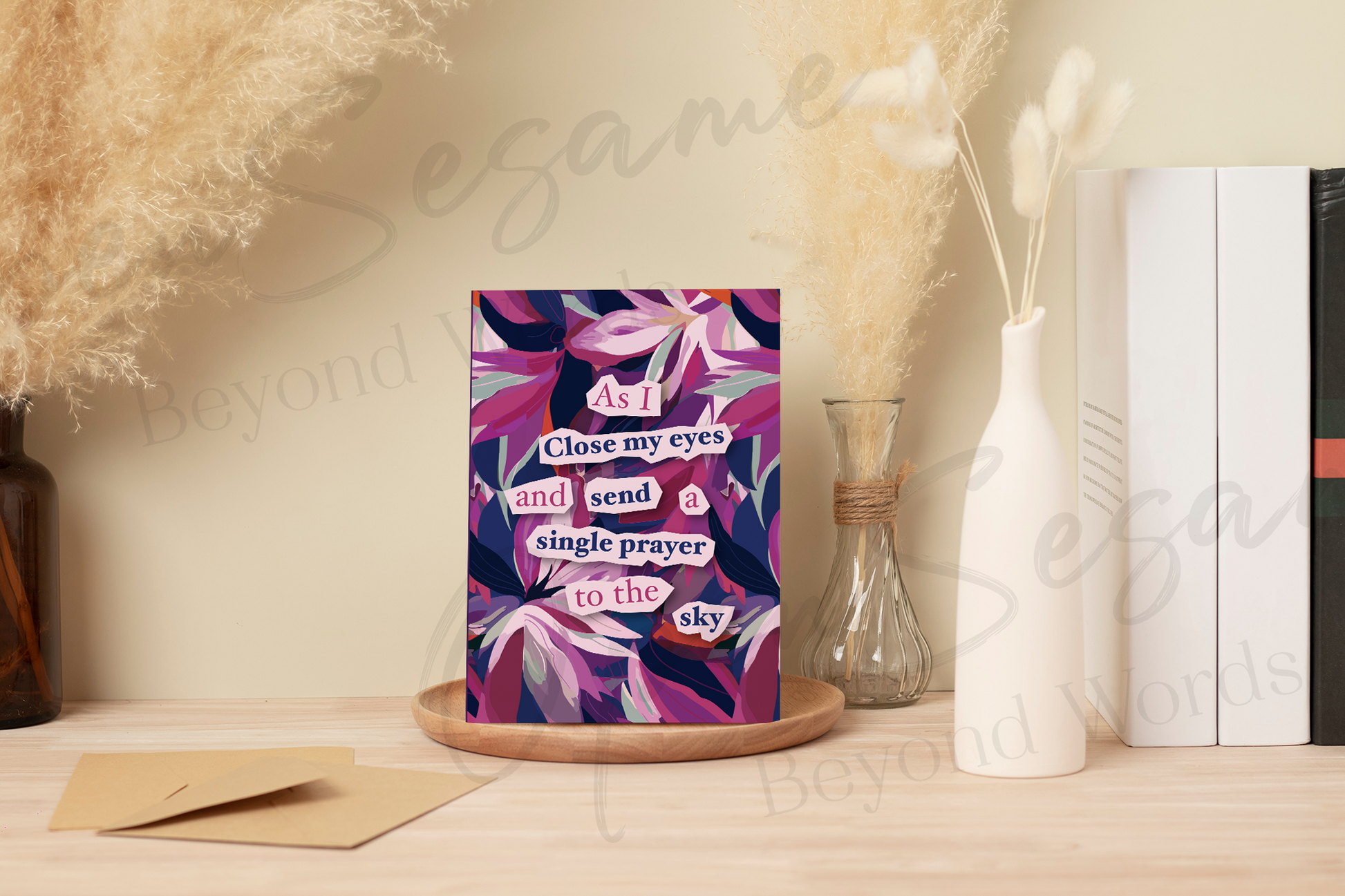 Front of card in support of those with cancer that reads ‘As I Close My Eyes’.