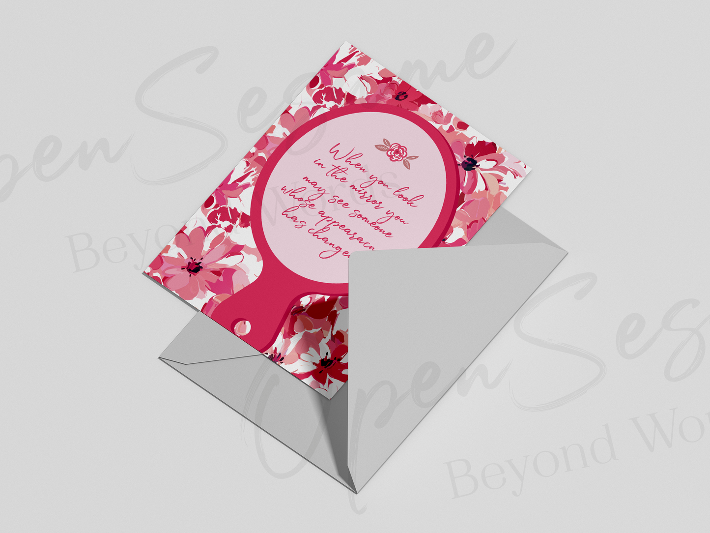 Front of card in support of those with cancer that reads ‘When You Look in the Mirror’.