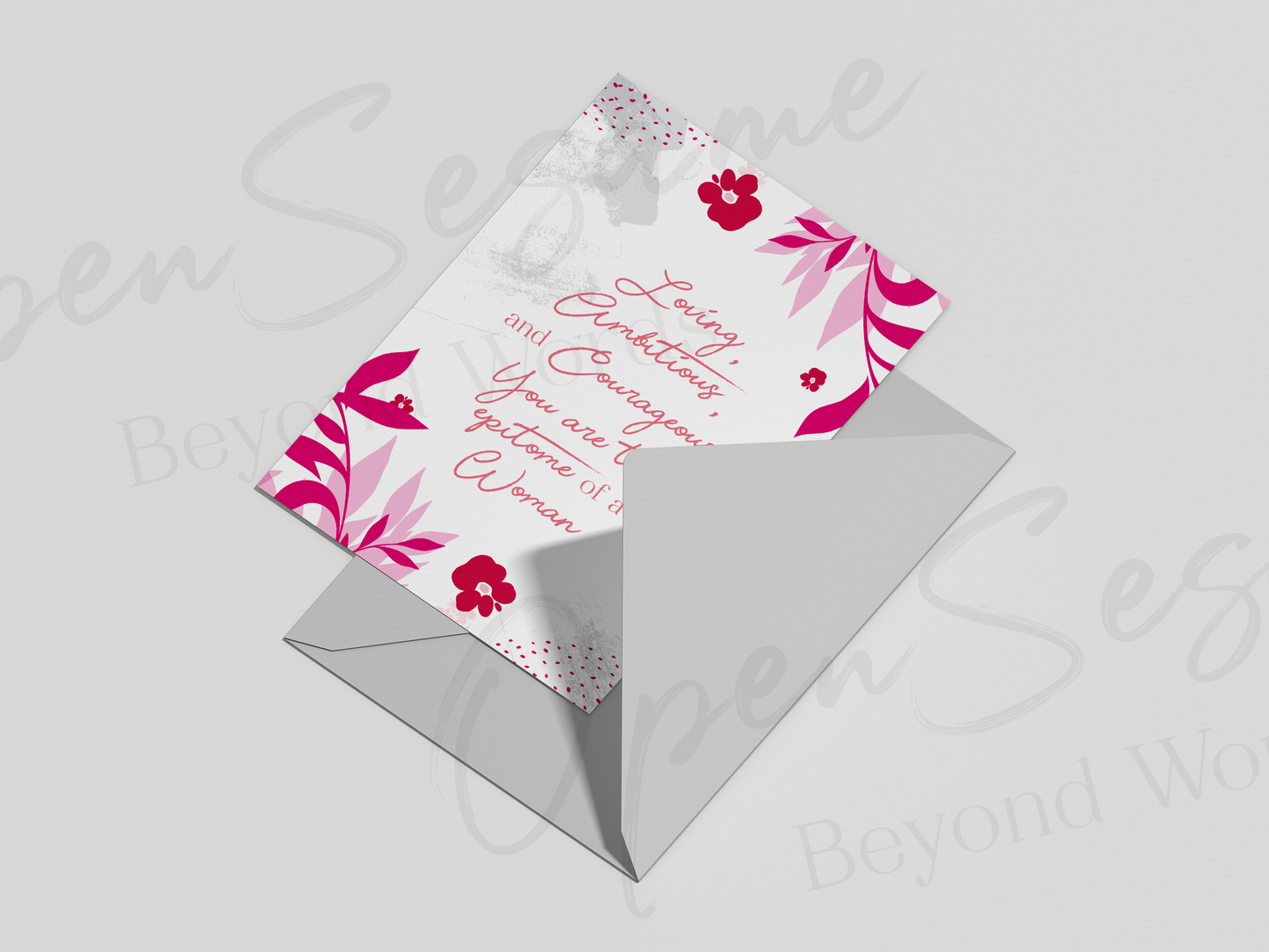 Front of card in support of those with cancer that reads ‘Epitome of a Woman’.