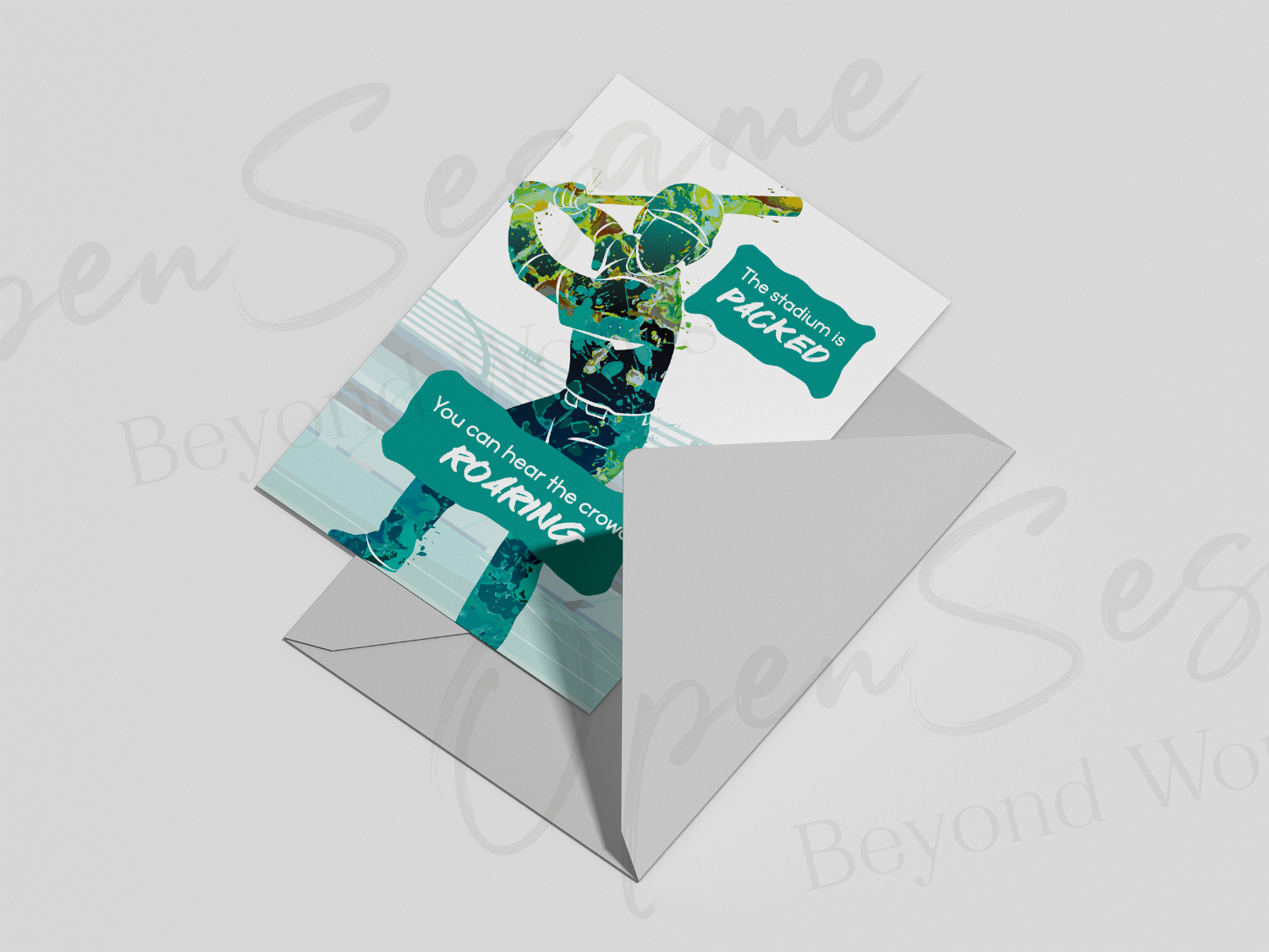 Front of card in support of those with cancer that reads ‘The Stadium is Packed’.