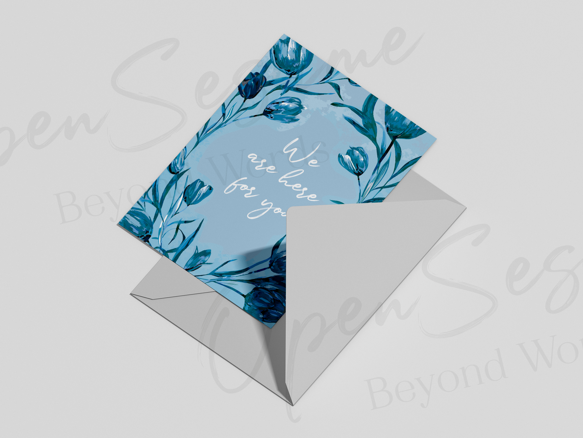 Front of card in support of those with cancer that reads ‘We Are Here For You’.