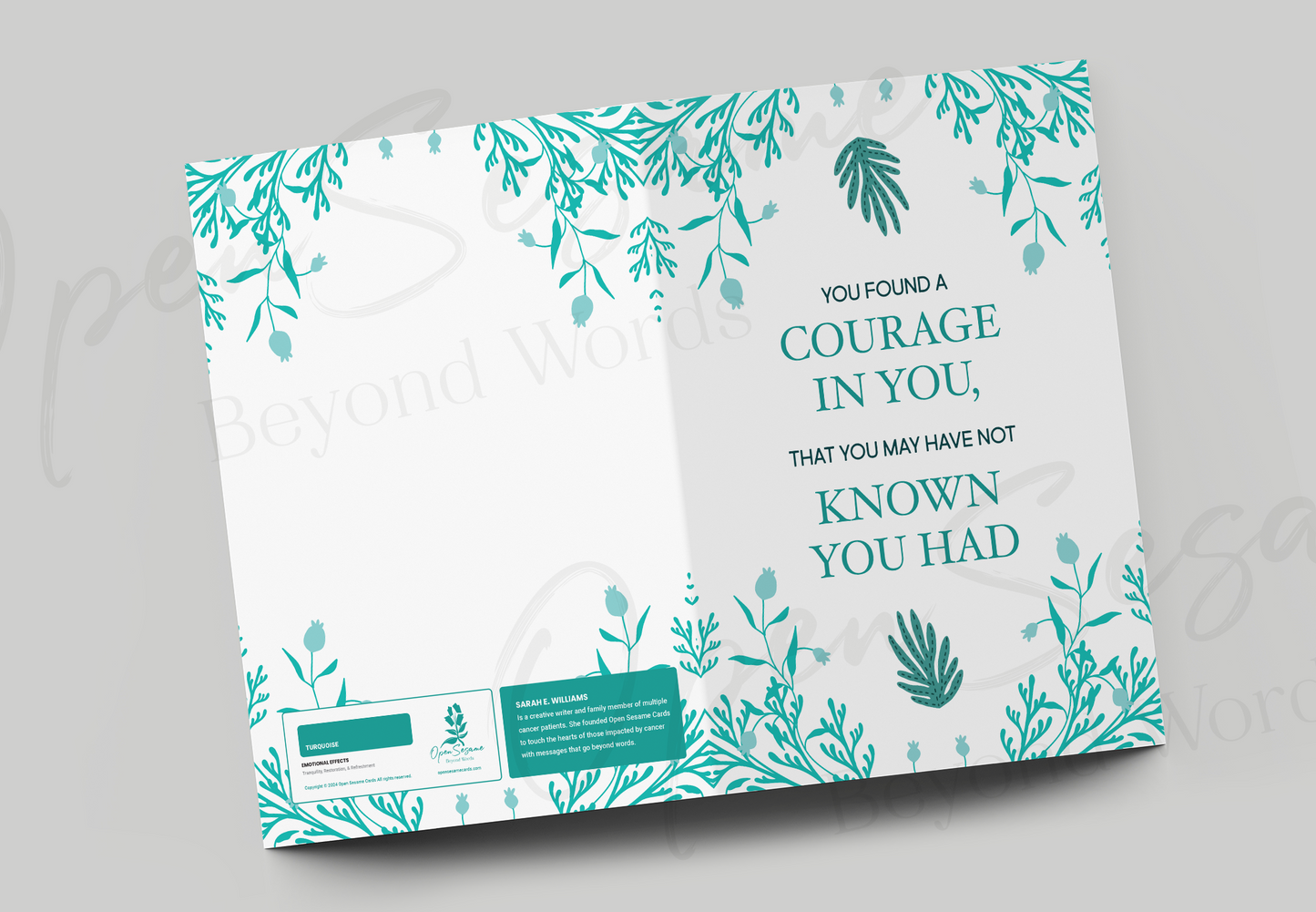 Front of card in support of those with cancer that reads ‘You found a courage in you’.