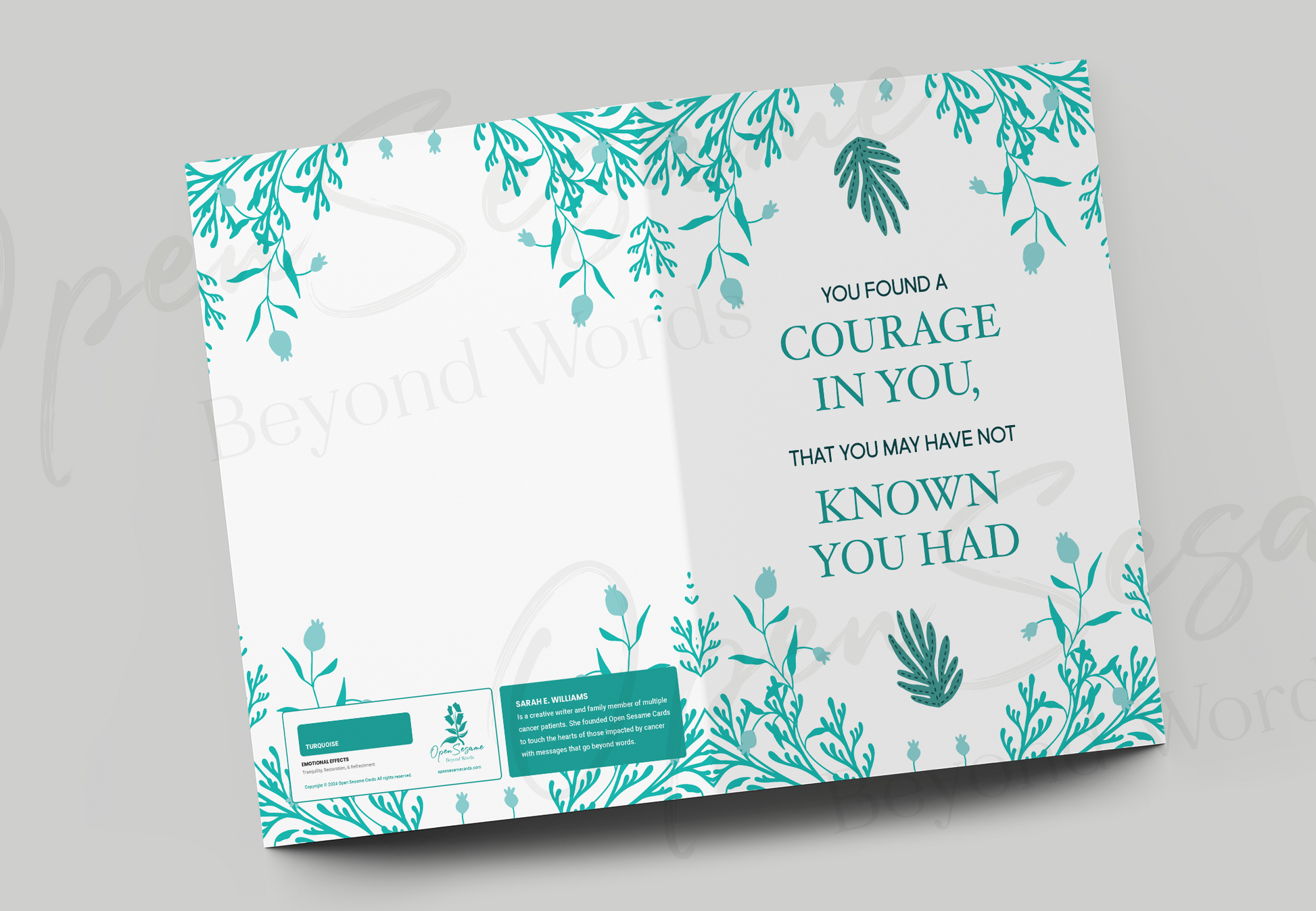 Front of card in support of those with cancer that reads ‘You found a courage in you’.