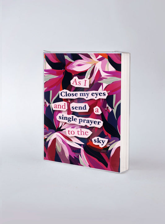 Front of card in support of those with cancer that reads ‘As I Close My Eyes’. Also shows message displayed on inside of card.