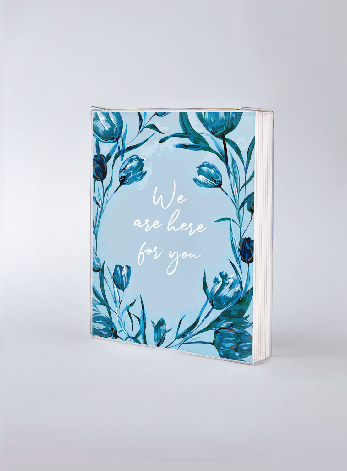 Front of card in support of those with cancer that reads ‘We Are Here For You’.